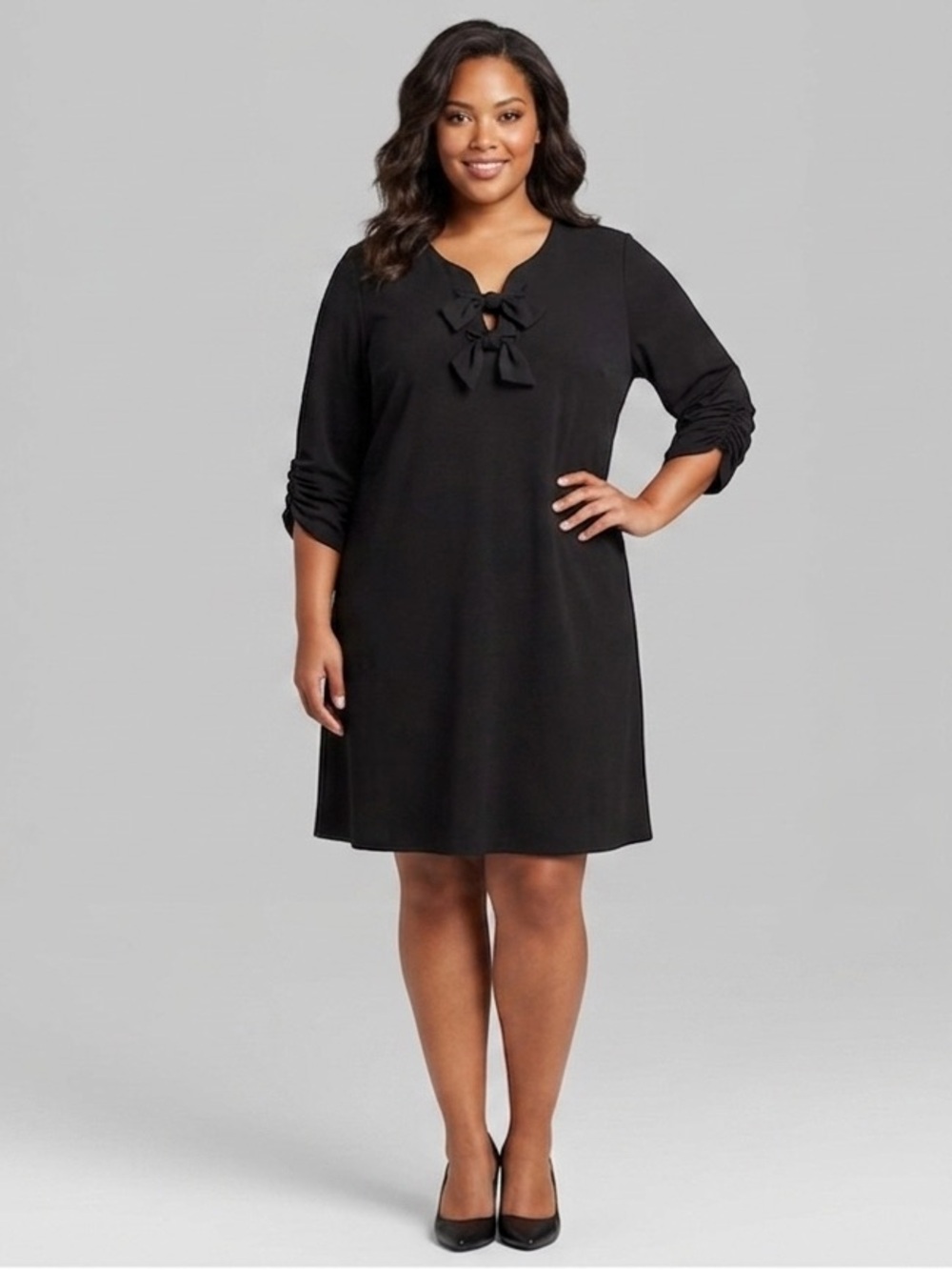 Lane Bryant Flowy Lace Up Black Midi Dress Size 14/16 Perfect Fall Wedding